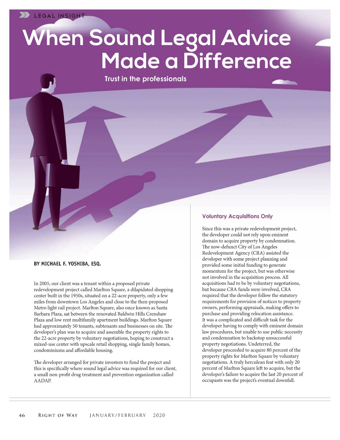Michael Yoshiba - When Sound Legal Advice Made a Difference - Right of Way Magazine